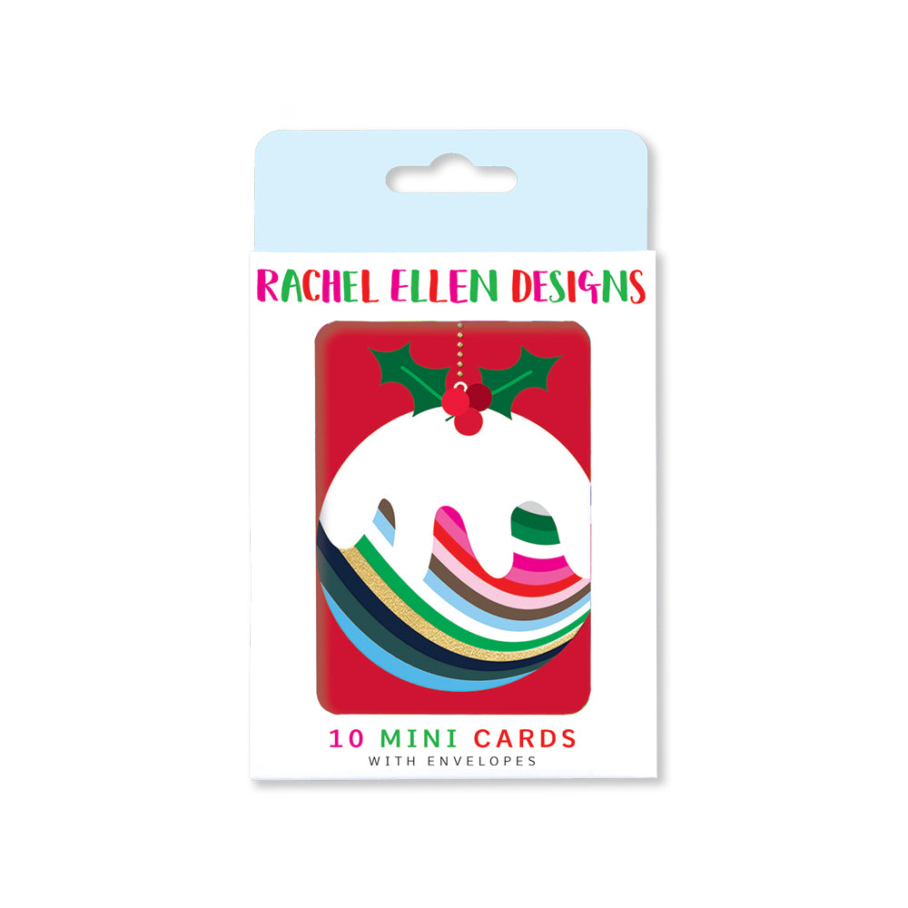 Christmas Notecards - Stripey Figgy Pudding - Pack of 10 with Envelopes