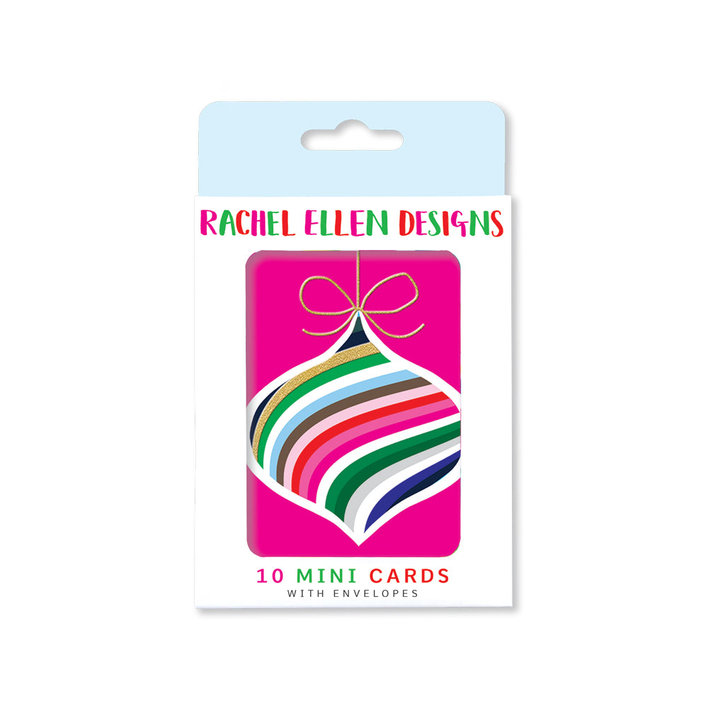 Christmas Notecards - Stripey Christmas Bauble - Pack of 10 with Envelopes