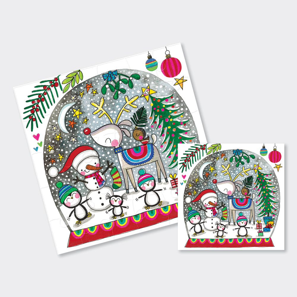 Christmas Jigsaw Cards - Reindeer Snow Globe