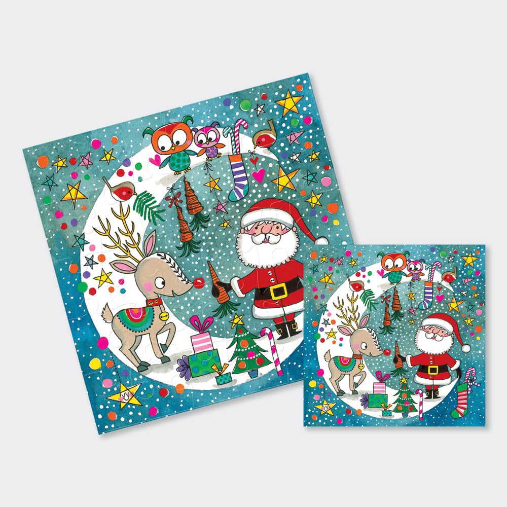 Christmas Jigsaw Cards - Santa/Rudolph Moon Scene