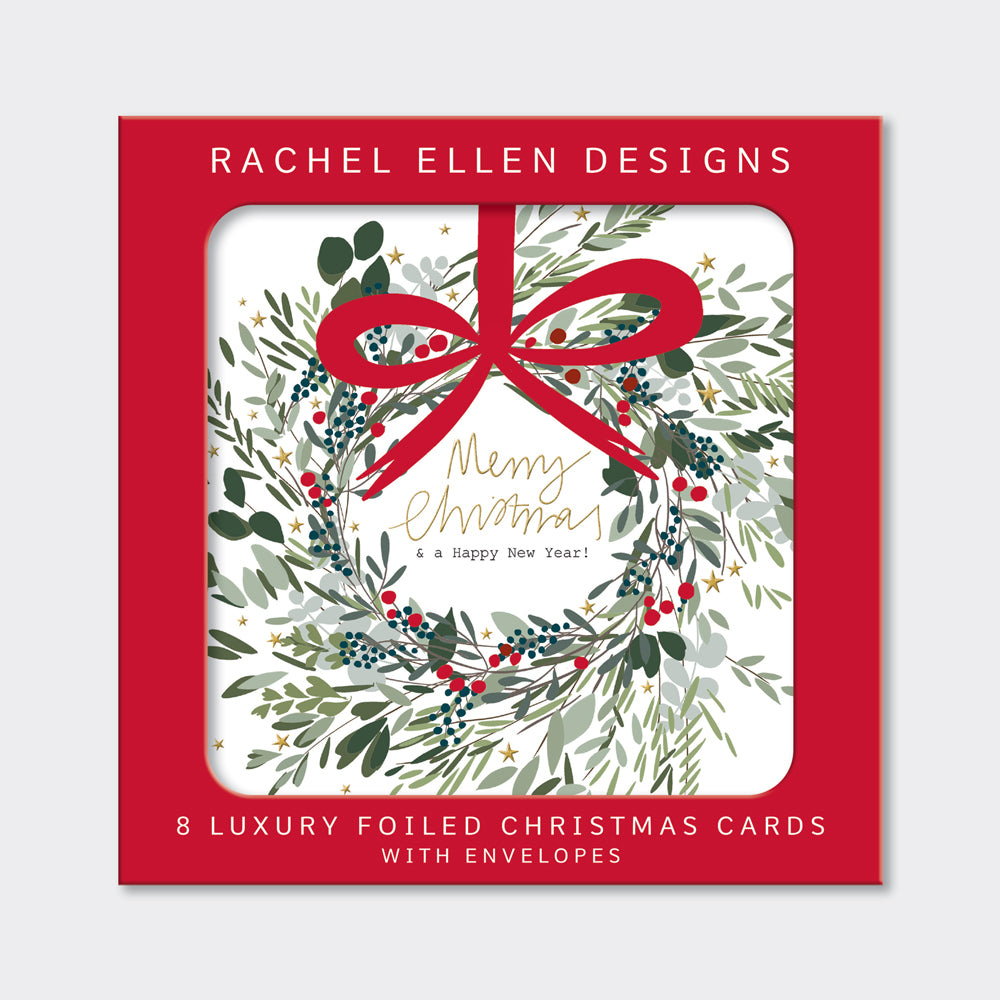 Boxed Luxury Christmas Cards - Merry Christmas wreath