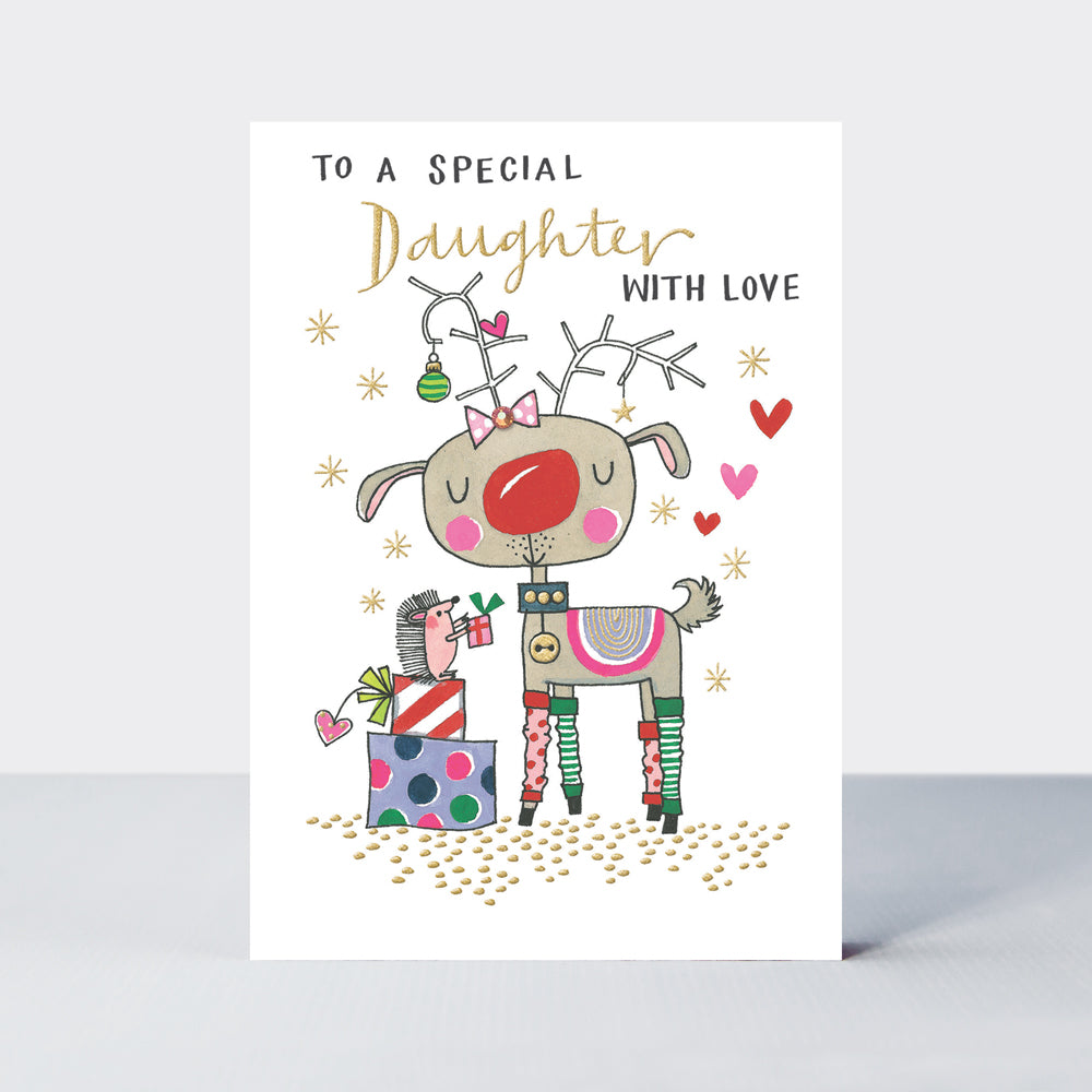 Sugar Plum - Special Daughter/Reindeer & Hedgehog - Greetings Card