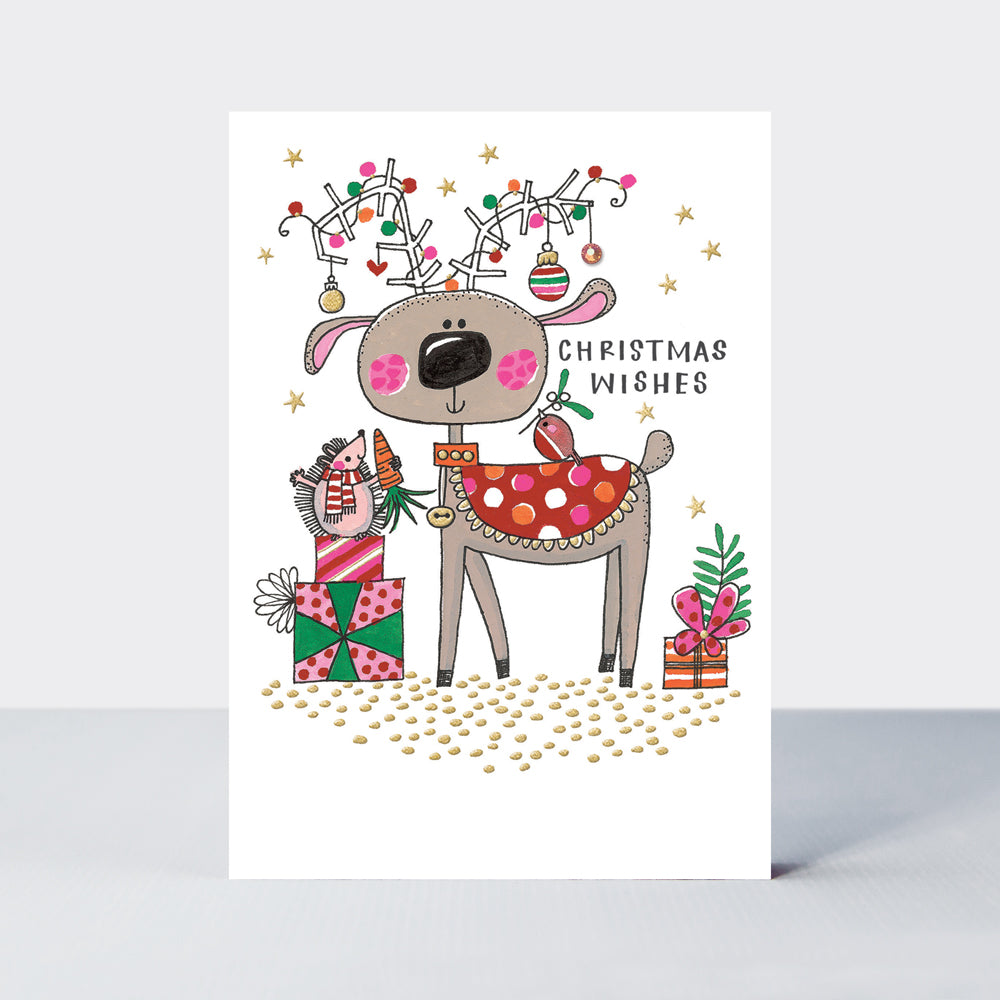 Sugar Plum - Christmas Wishes/Reindeer & Hedgehog - Greetings Card