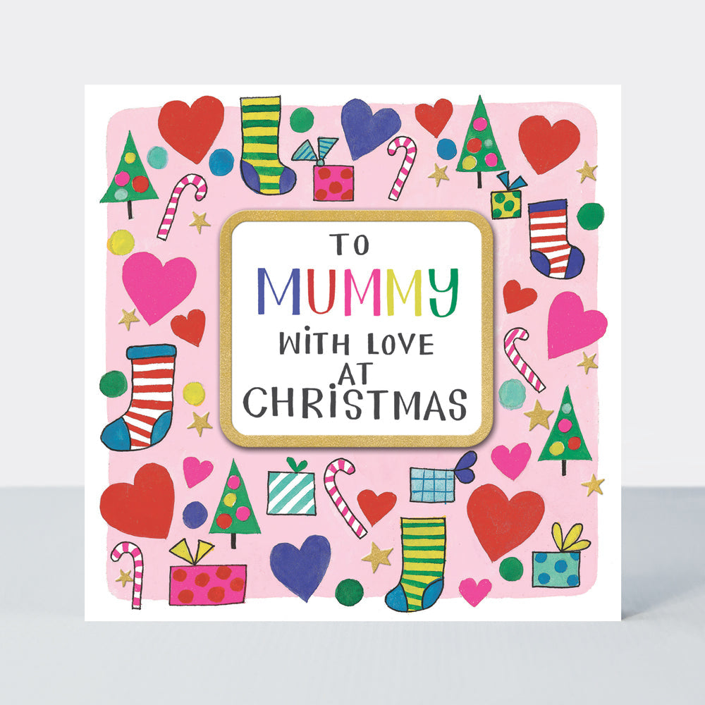 Christmas Card - Mummy - Hearts &amp; Stockings