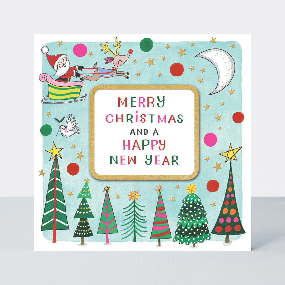 Christmas Card - Merry Christmas &amp; A Happy New Year - Santa &amp; Trees