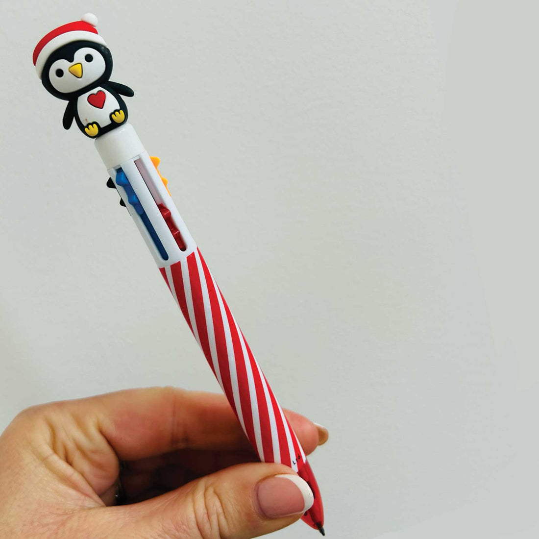 Six Colour Ballpoint Christmas Pen - Penguin Topper