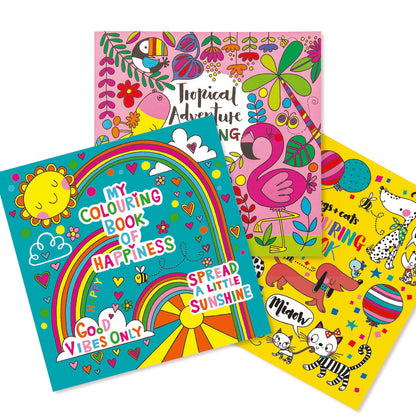 Happiness, Jungle &amp; Cats and Dogs Colouring Book Set of 3
