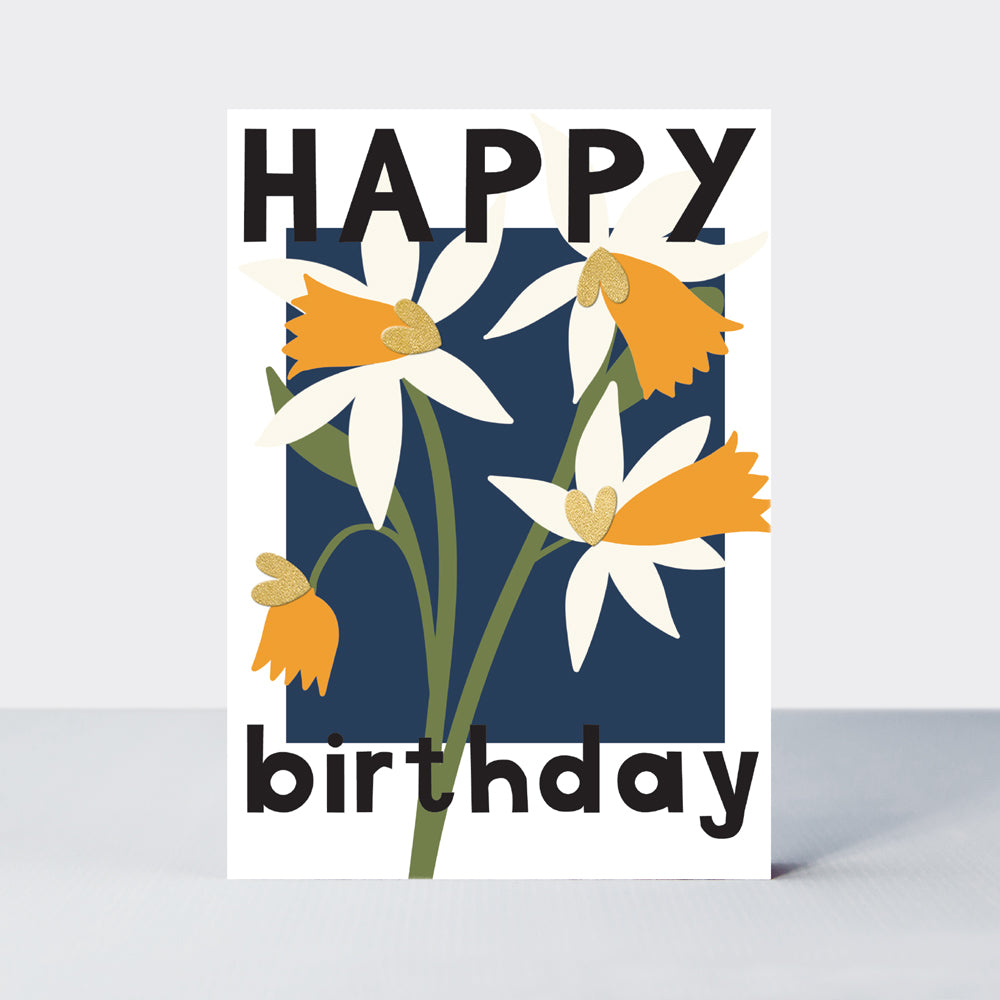 Belle - Happy Birthday Bunch of White Daffodils - Birthday Card
