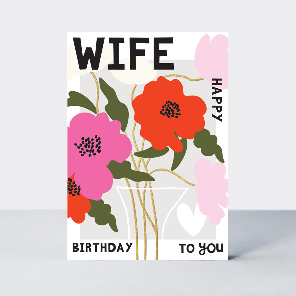 Belle - Wife Birthday Pink Floral Bunch - Birthday Card