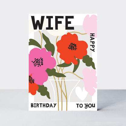 Belle - Wife Birthday Pink Floral Bunch  - Birthday Card