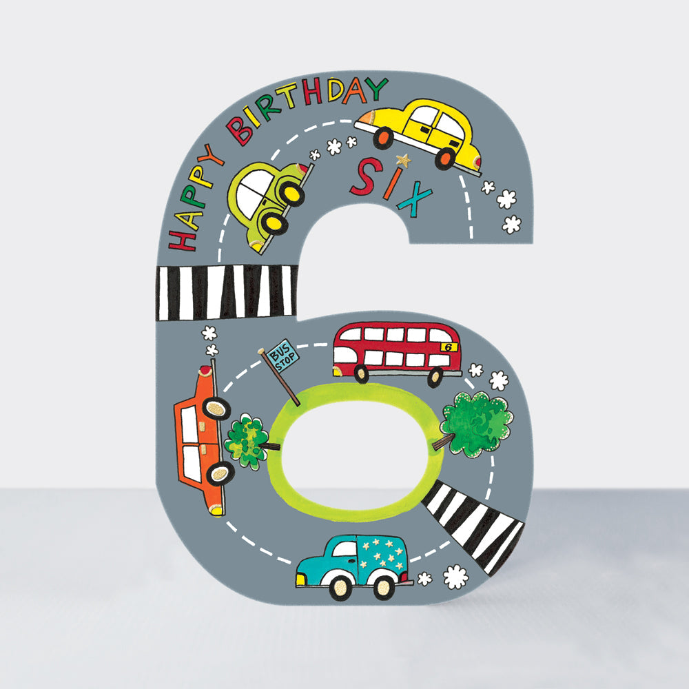 Cookie Cutters - Age 6 Cars on Road  - Birthday Card