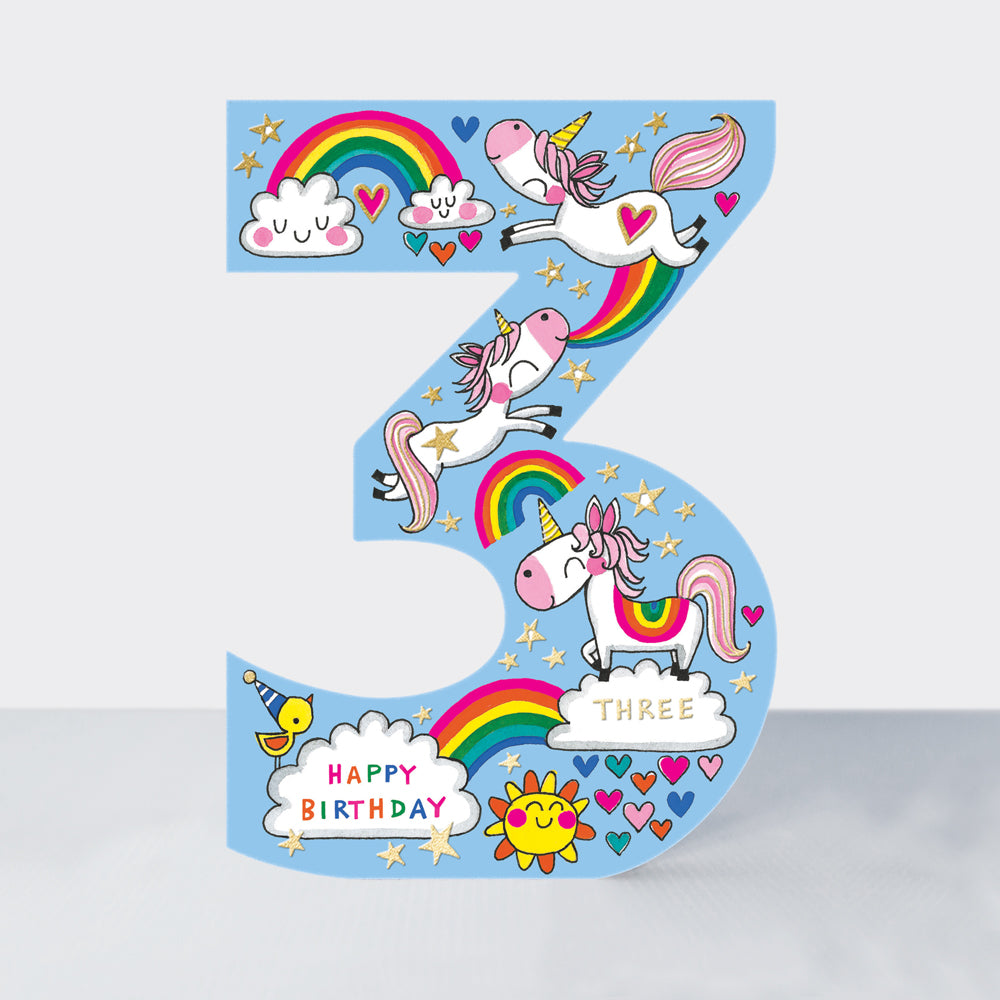 Cookie Cutters - Age 3 Unicorn &amp; Rainbows  - Birthday Card