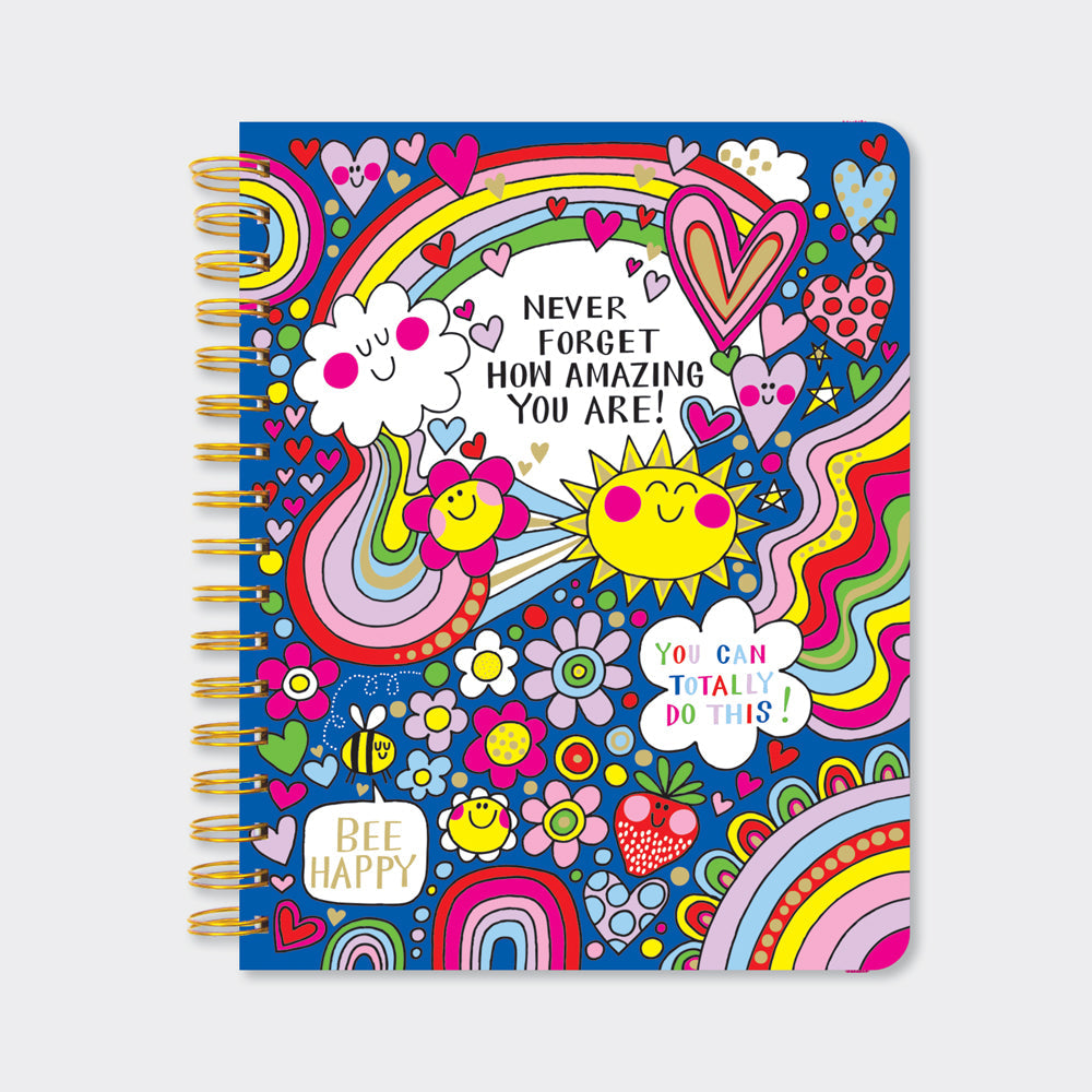 A fun notebook with a bright, inspirational design.
