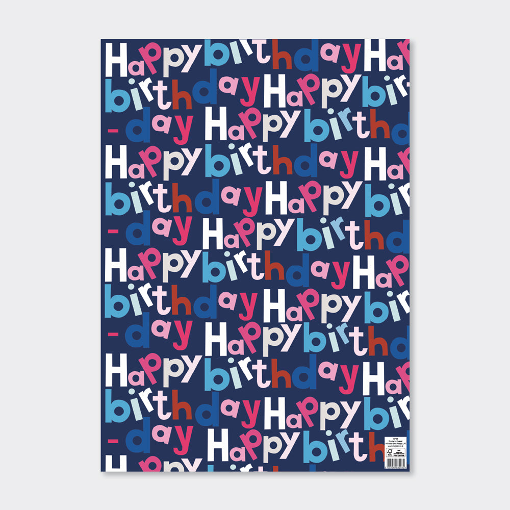 Flat Gift Wrap Sheet  - Navy/Happy Birthday